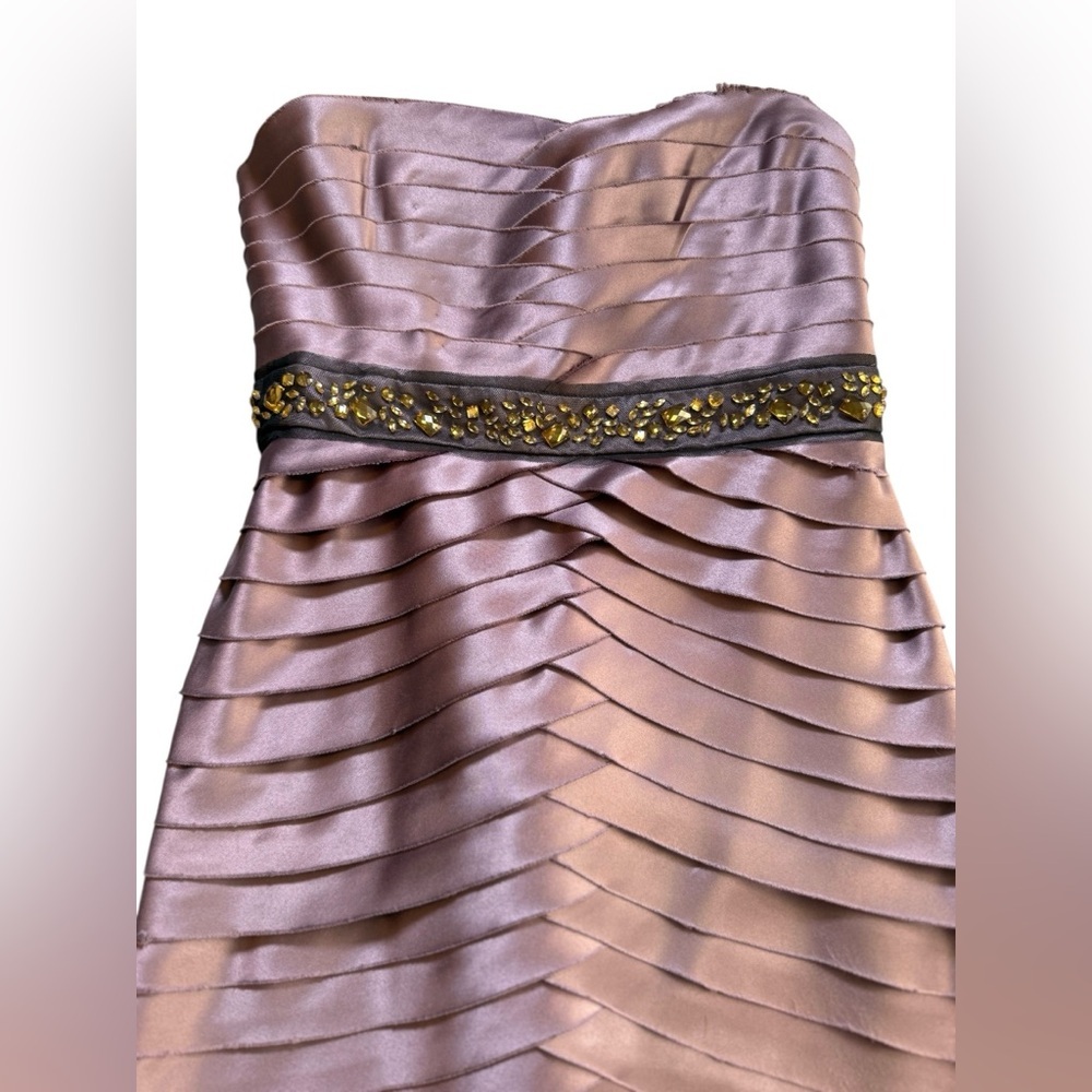 BCBGMaxAzria Strapless MauvePurple Satin Dress with Beaded Waist - Picture 3 of 7